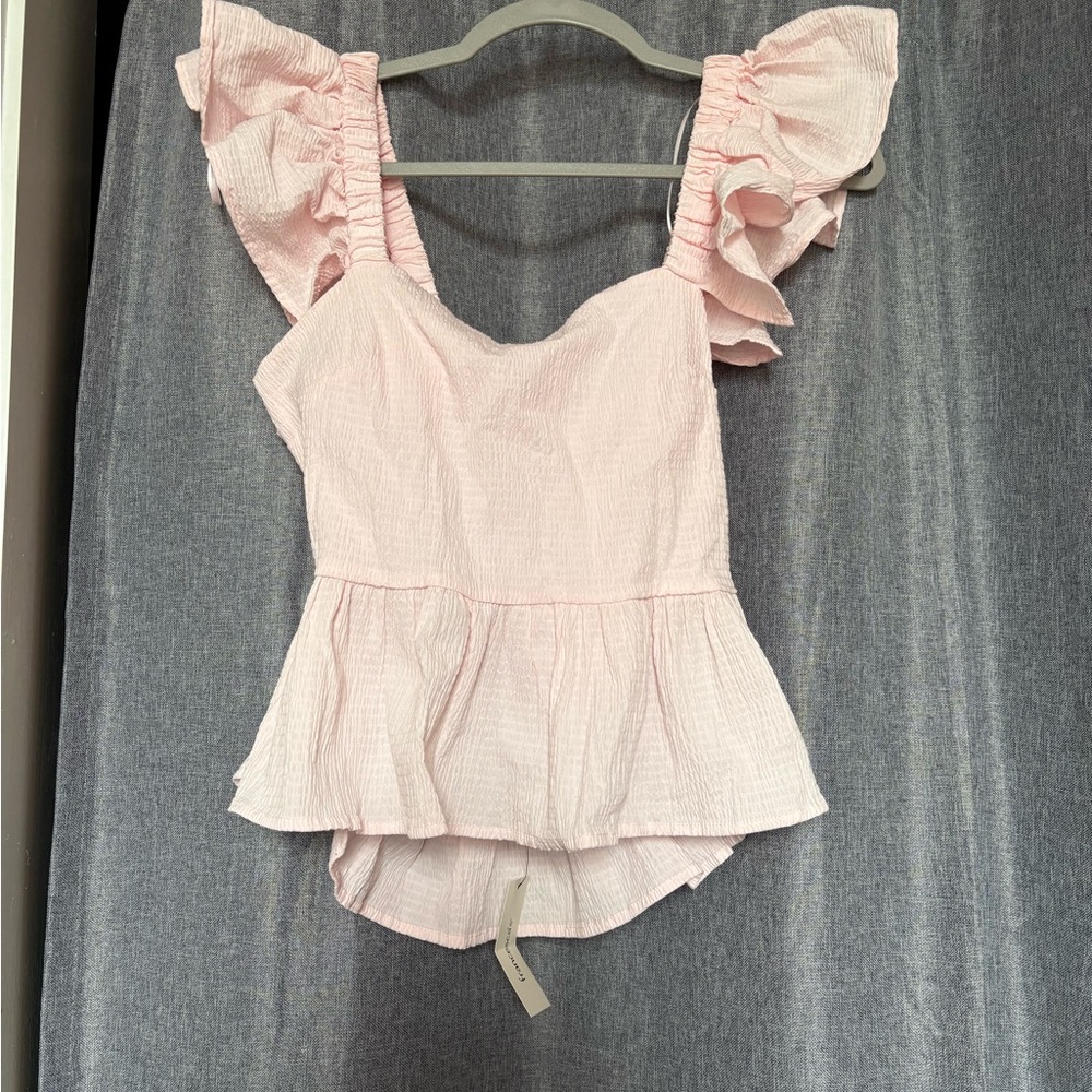 Pink Ruffle Sleeve Top w Open Tie Back